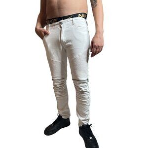 Brooklyn Laundry Mens Slim Fit White Moto Jeans W/ Zipper Accents Size 34